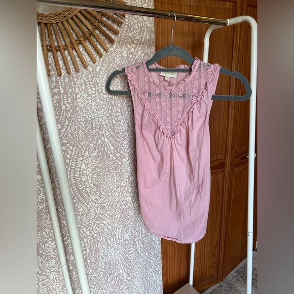 Modcloth Tops - ModCloth Retro Pink Sleeveless Blouse with Lace Chest Detail and Back Tie